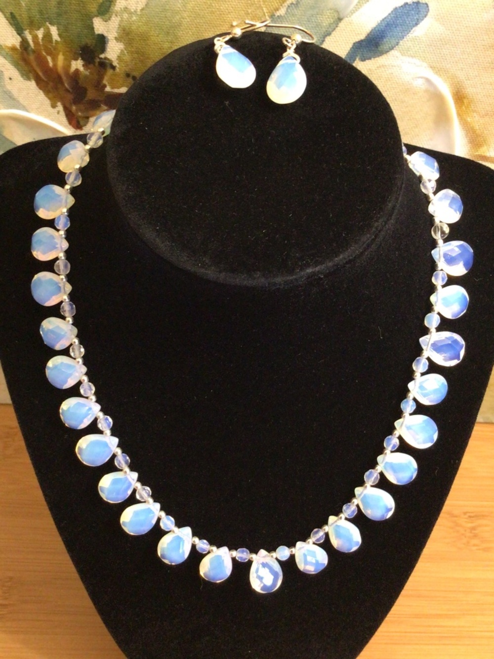 Opalite Teardrop Necklace/Choker Earrings Set Iridescent Gemstone Jewelry